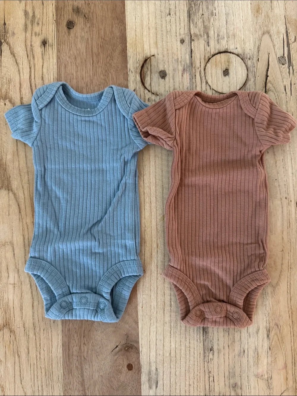 Carter's Ribbed Short-Sleeve One-Piece Bodysuits in Blue and Rust